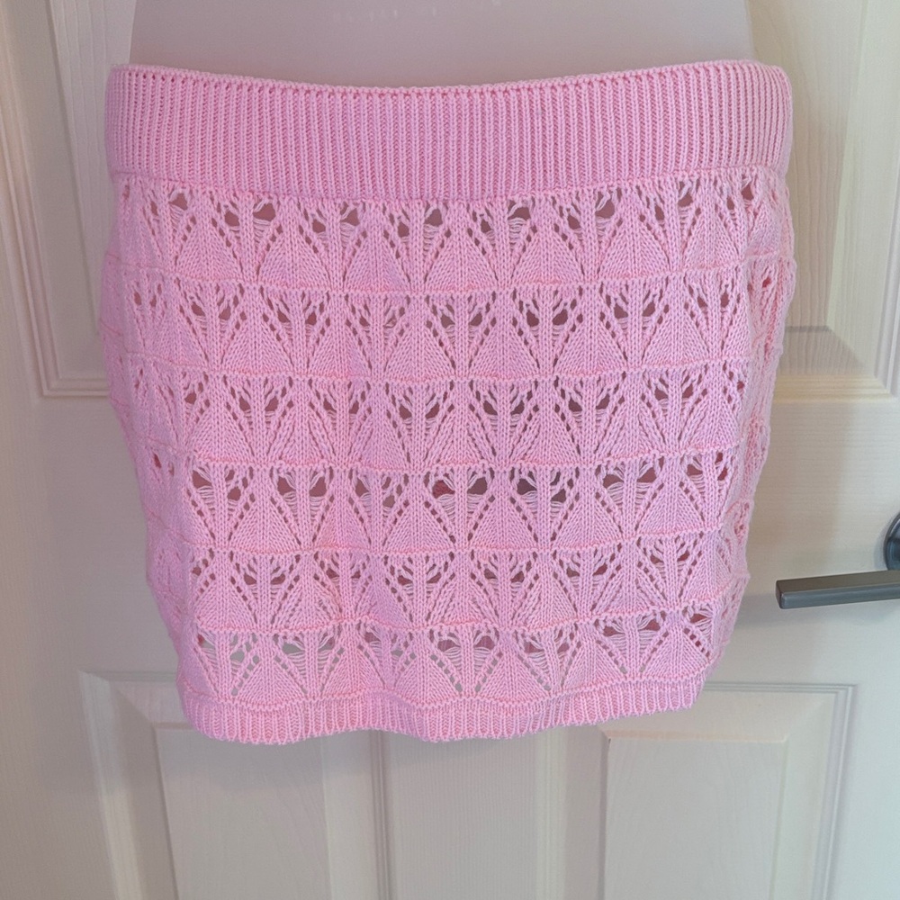 EGO Pastel Pink Crochet Mini Skirt
